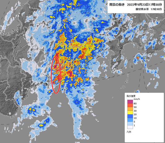 愛知県で発生した線状降水帯